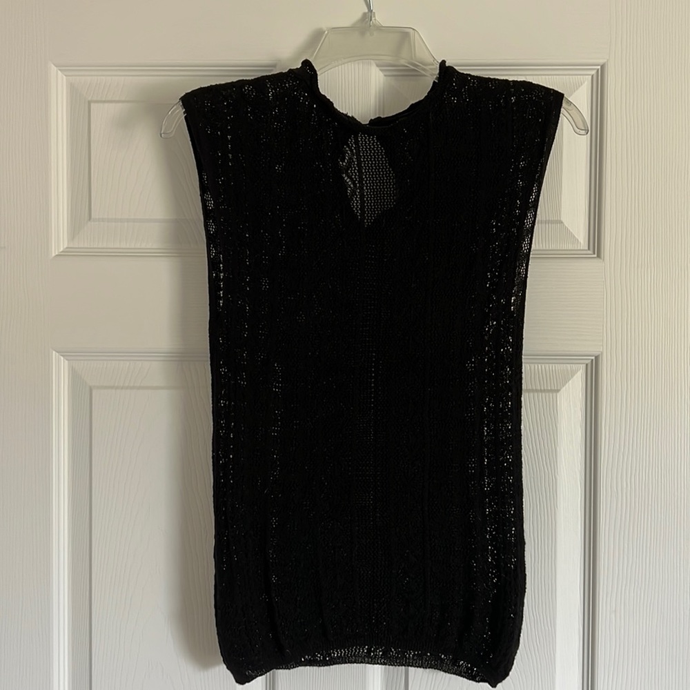 Zara, black sleeveless mesh, crochet knit top. Size small